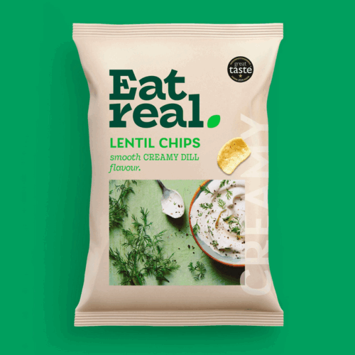 EAT REAL chips od sočiva sa kremom od mirođije 40 g